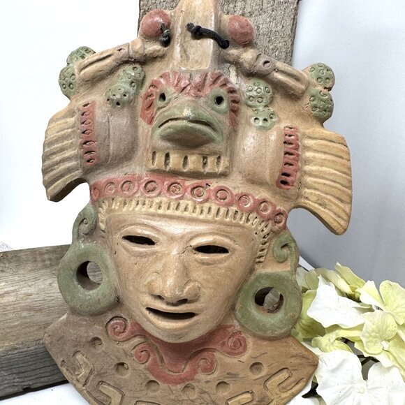 Vintage Handcrafted Terracotta Mayan Mask Wall Art With Intricate Details - Picture 5 of 5